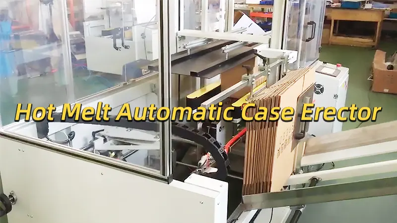 Carton Glue-Dispensing Case Erecting, Hot Melt Automatic Case Erector Video