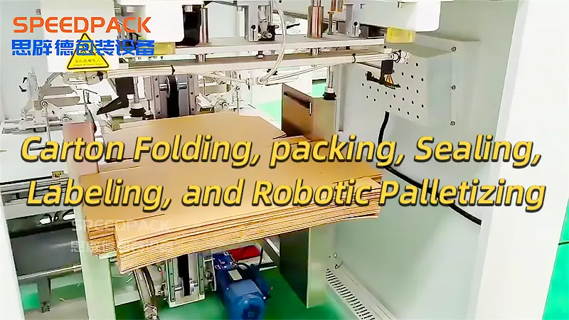 Carton-Based Product Packaging: Fully Automatic Line for Carton Folding, packing, Sealing, Labeling, and Robotic Palletizing