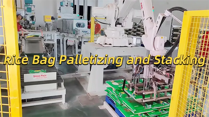 Robotic Palletizer – Rice Bag Palletizing and Stacking Video
